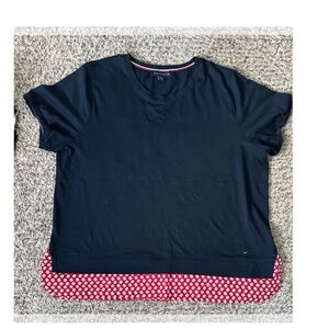 T-shirt XL Tommy Hilfiger shortsleeved navy blue women's top with a red floral